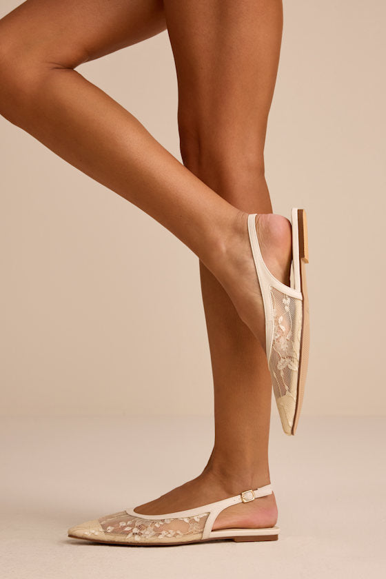 Cepheus Cream Mesh Embroidered Slingback Flats #Color_Cream