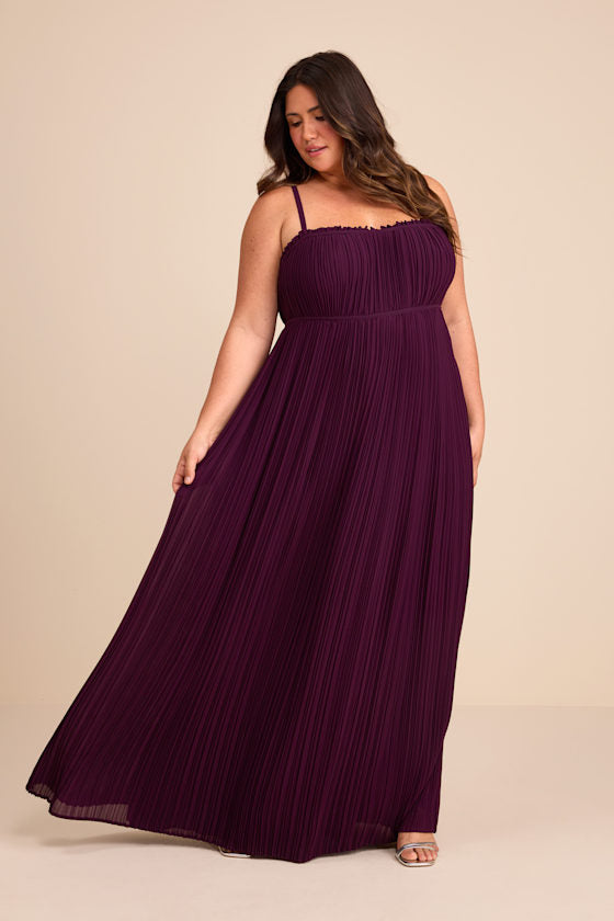 Delina Plum Plisse Chiffon Tie-Back Maxi Dress #Color_Plum