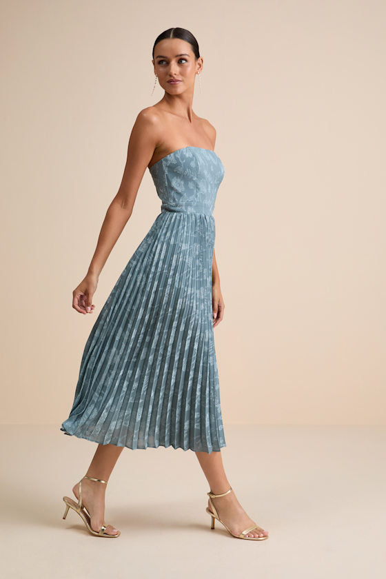 Perfectly Stunning Ivory Jacquard Strapless Midi Dress