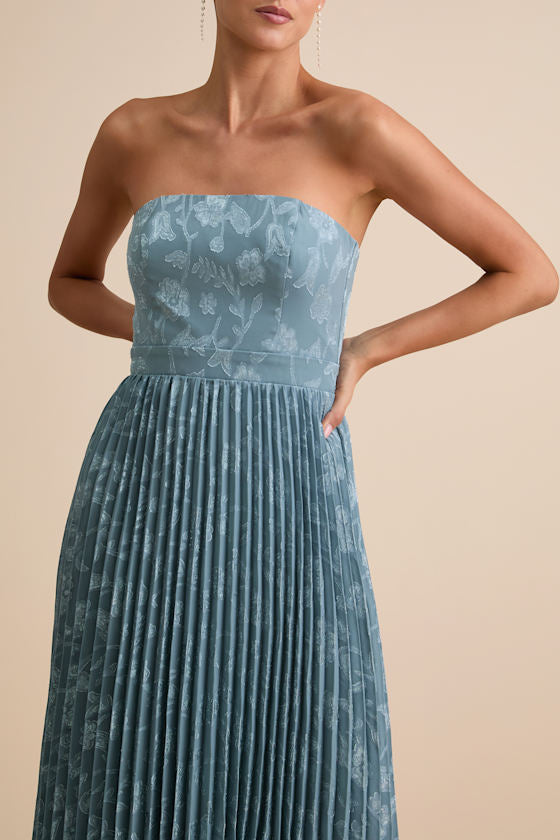 Perfectly Stunning Yellow Jacquard Strapless Midi Dress