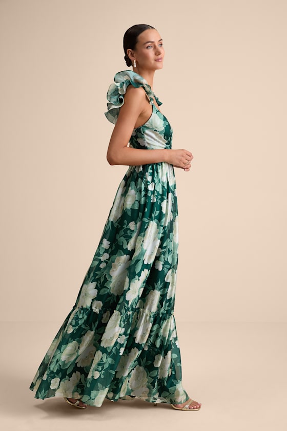 Soiree Perfection Green Floral Ruffled Tiered Maxi Dress #Color_Green Floral