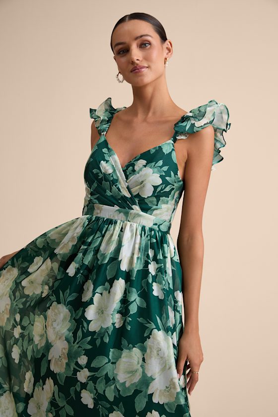Soiree Perfection Yellow Floral Ruffled Tiered Maxi Dress