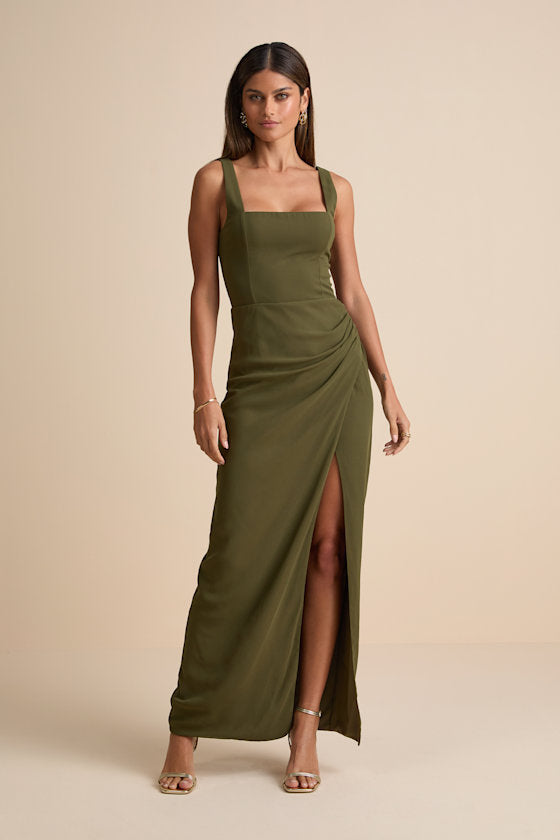 Glamorous Disposition Emerald Green Ruched Maxi Dress