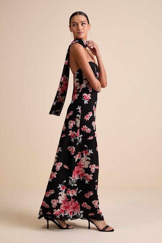 Rawya Orange Floral Strapless Maxi Dress and Scarf Set