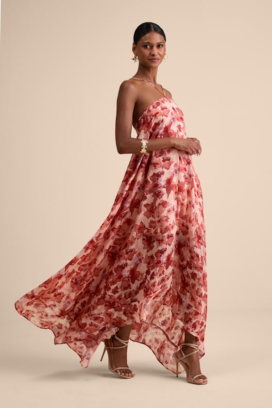 Dezzi Blush Multi Floral Halter Shift Maxi Dress #Color_Blush Multi Floral