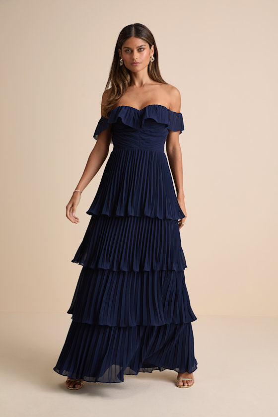 Always Remarkable White Pleated Off-the-Shoulder Maxi Dress