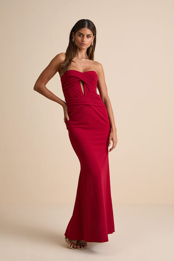 Elegant Finesse Black Pleated Cutout Maxi Dress