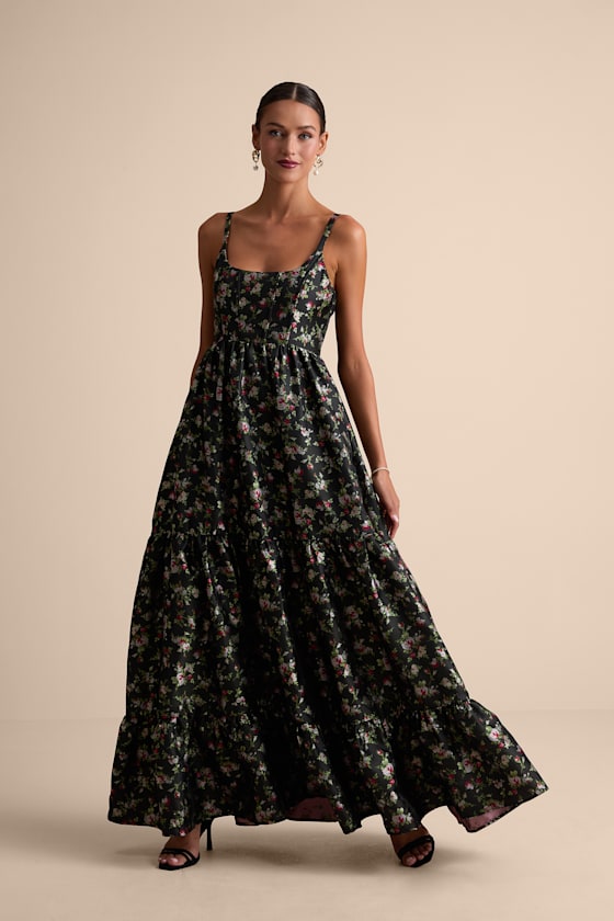 Avalie Cream Floral Tiered Bustier Maxi Dress