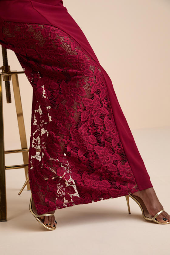 Irresistible Attitude Red Strapless Lace Column Maxi Dress #Color_Red