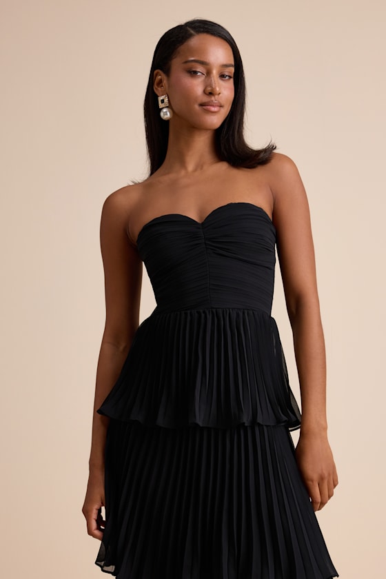 Seriously Sensational Plum Strapless Tiered Midi Dress