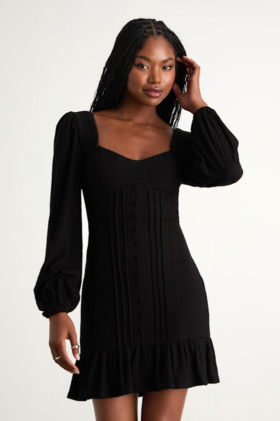 Coveted Sweetness Cream Pointelle Knit Long Sleeve Mini Dress