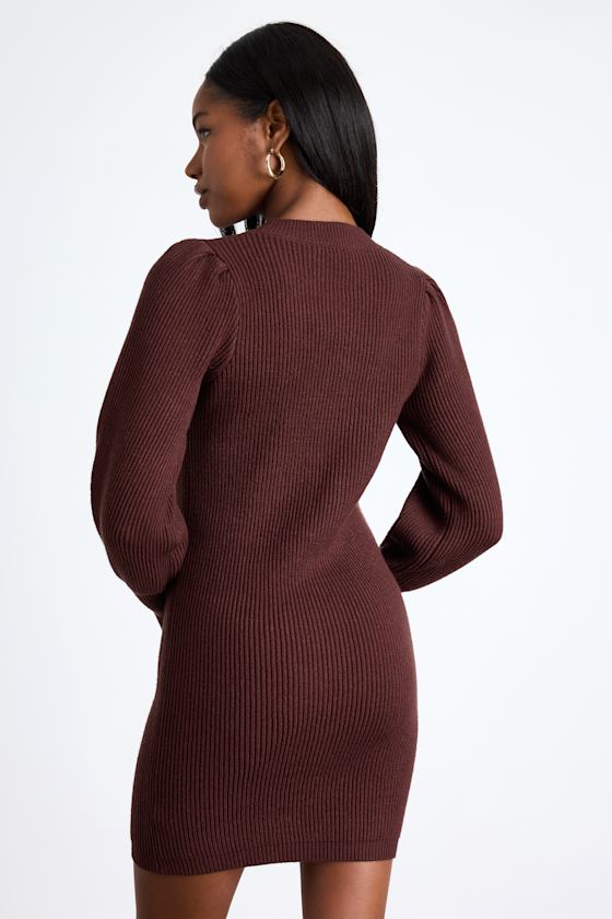 Loving You Fondly Brown Ribbed Knit Sweater Dress #Color_Brown