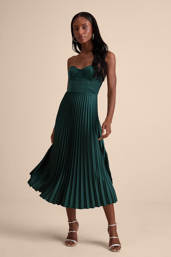 Irelyn Burgundy Satin Bustier Midi Dress