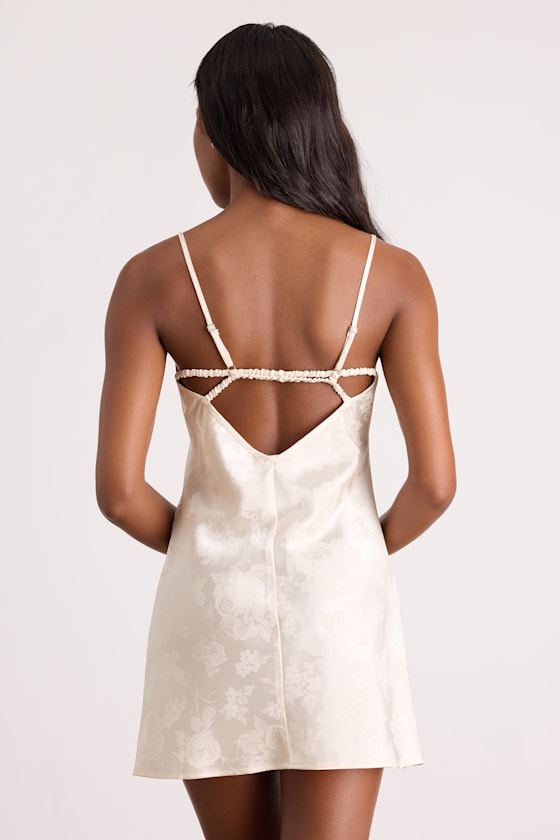 Lyria Champagne Satin Jacquard Lingerie Slip #Color_Champagne