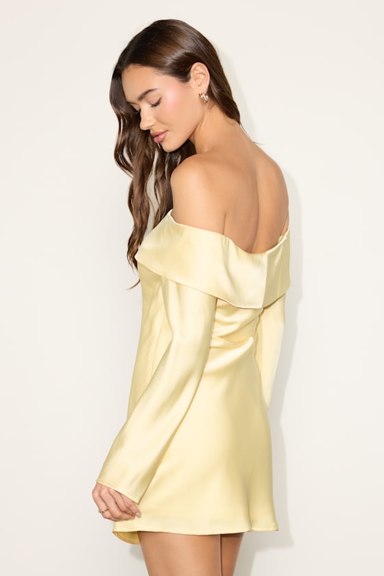 Luxurious Vision Brown Satin Off-the-Shoulder Mini Dress