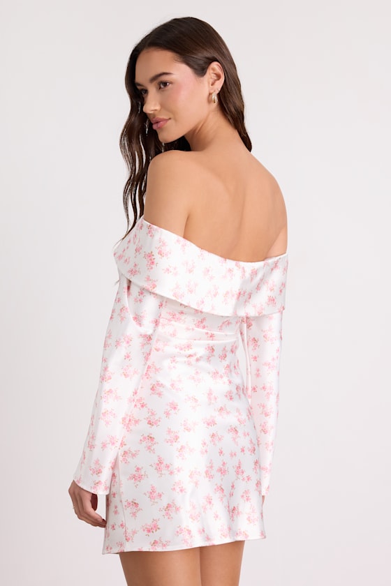 Luxurious Vision White Satin Off-the-Shoulder Mini Dress