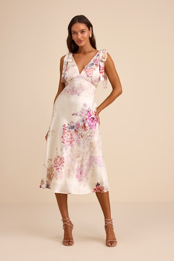 Zoella Pale Mint Floral Satin Tie-Strap Midi Dress