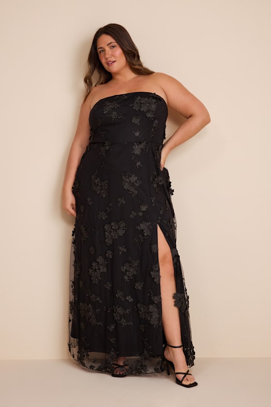 Rare Presence Black 3D Floral Embroidered Maxi Dress #Color_Black
