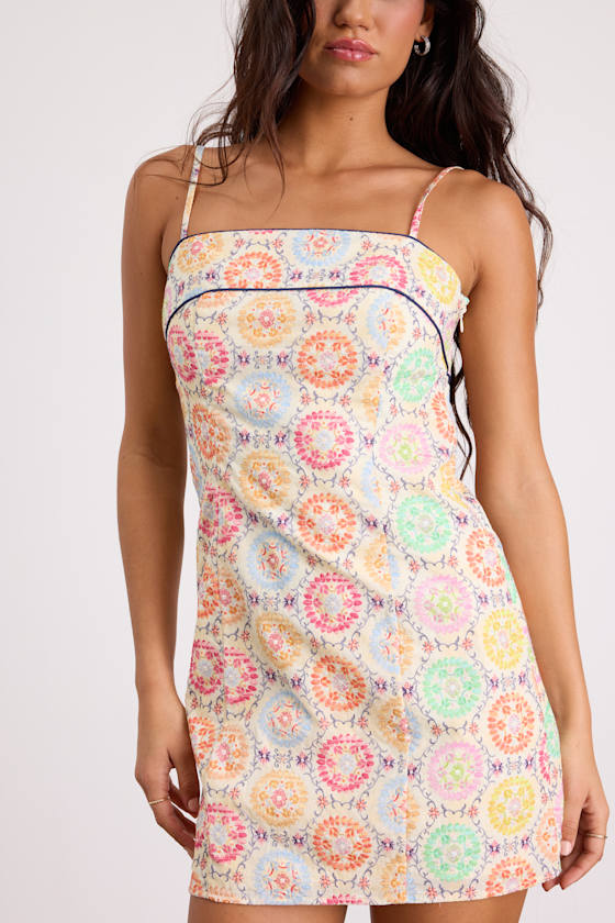 Canella White Embroidered Tie-Back Mini Dress