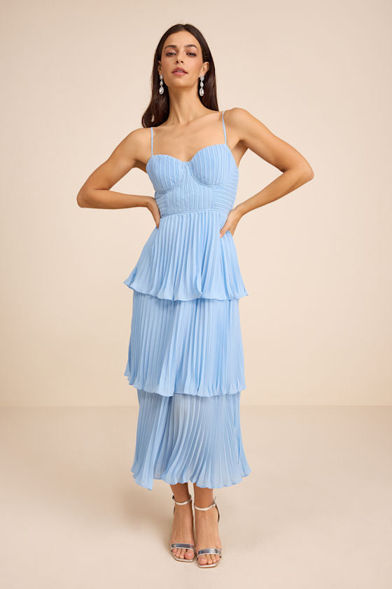 Cascading Crush Emerald Tiered Bustier Midi Dress