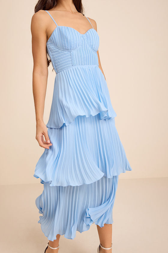 Cascading Crush Emerald Tiered Bustier Midi Dress