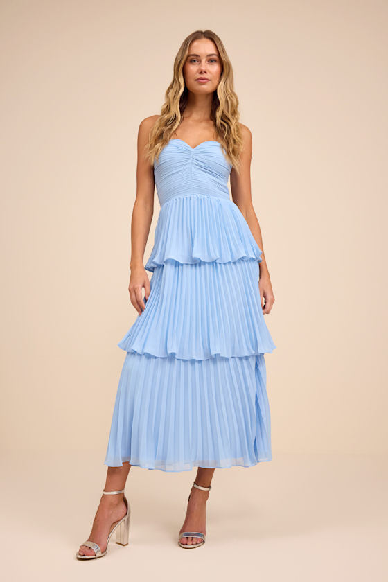 Seriously Sensational Light Blue Strapless Tiered Midi Dress #Color_Light Blue