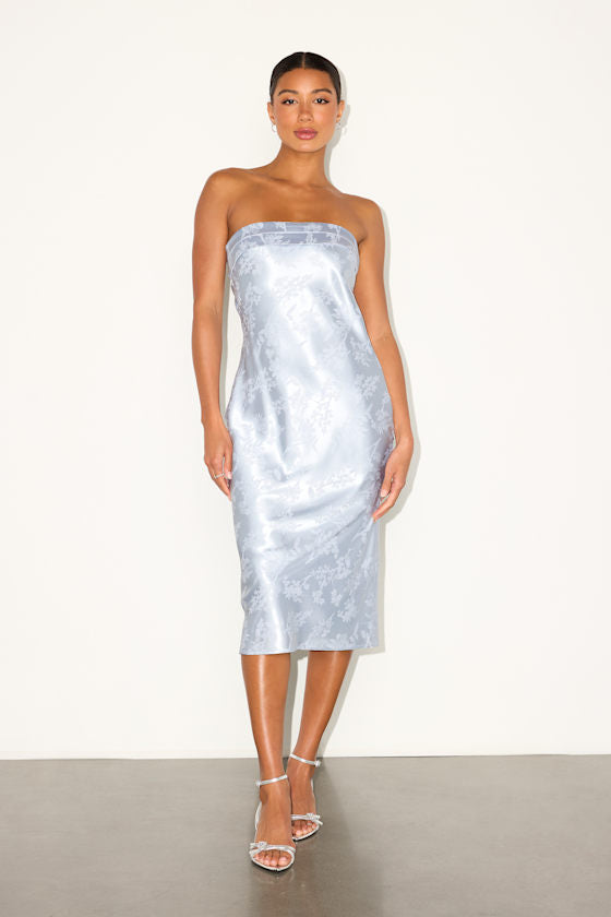 Impressive Favorite Light Blue Jacquard Strapless Midi Dress #Color_Light Blue
