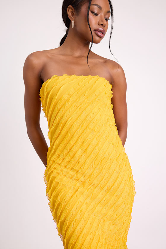 Faelyn Yellow Strapless Ruffled Midi Dress #Color_Yellow