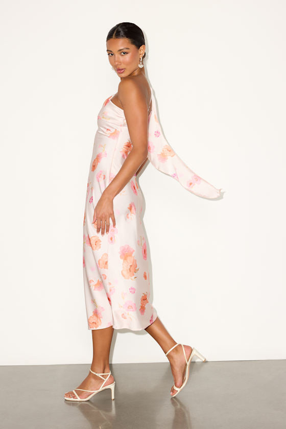 Naima Turquoise Satin One-Shoulder Midi Dress