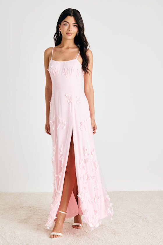 Abundant Charm Blush Pink 3D Floral Applique Maxi Dress #Color_Blush Pink