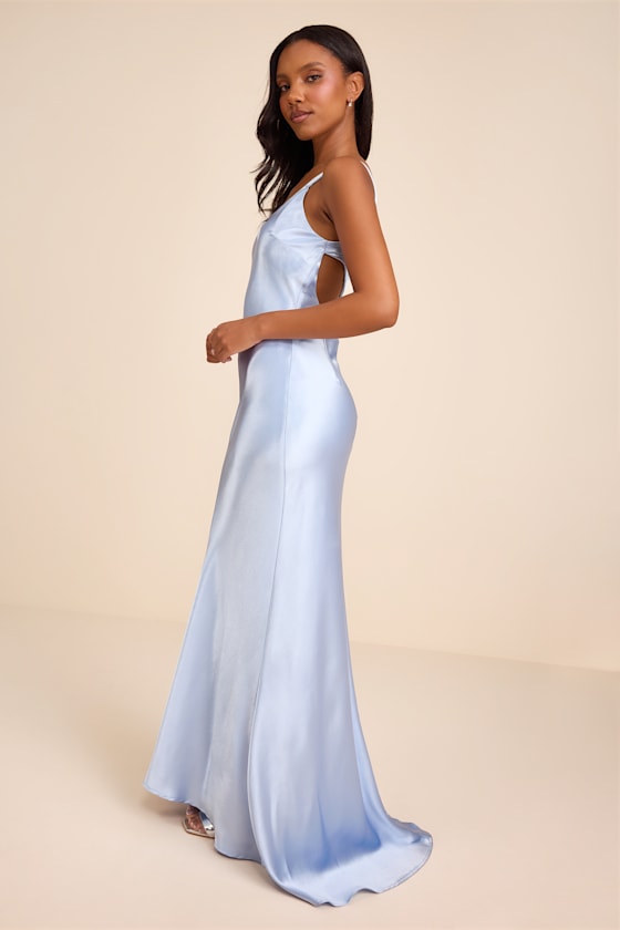 Perfectly Classy Light Blue Satin Strappy Maxi Dress #Color_Light Blue