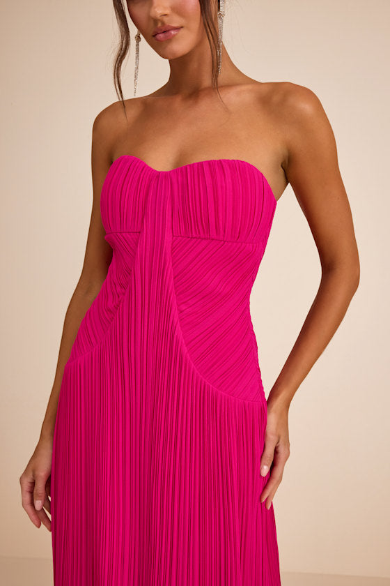 Narasha Fuchsia Pleated Strapless Maxi Dress #Color_Fuchsia