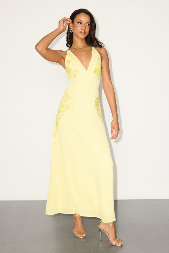Julissa Light Yellow Embroidered Tie-Back Maxi Dress #Color_Light Yellow