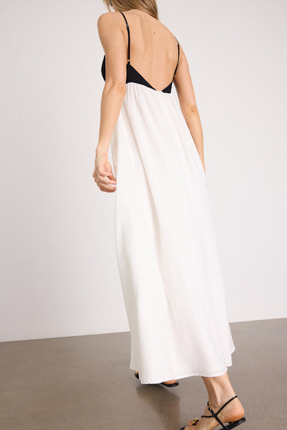 Janie Black and White Color Block Backless Maxi Dress #Color_Black and White Color Block