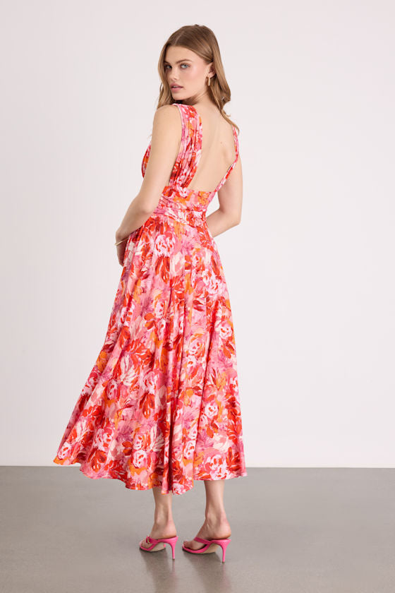 Jaden Pink Multi Abstract Sleeveless Midi Dress #Color_Pink Multi Abstract