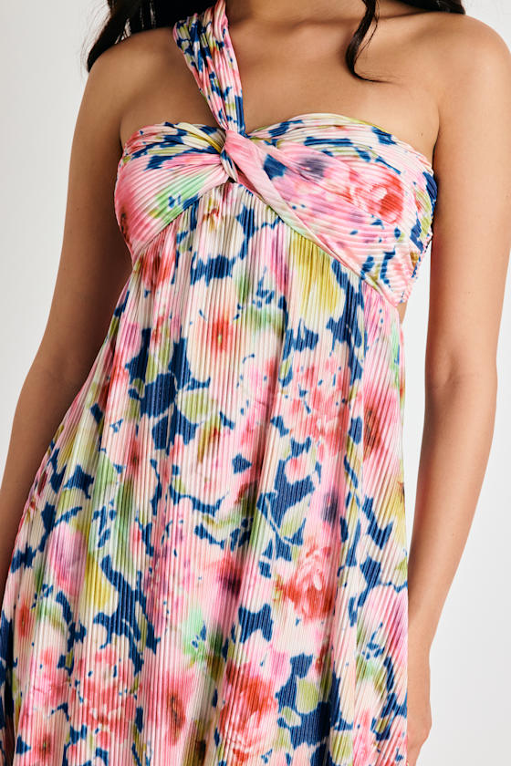 Georgianna Pink Multi Floral Plisse Maxi Dress #Color_Pink Multi Floral