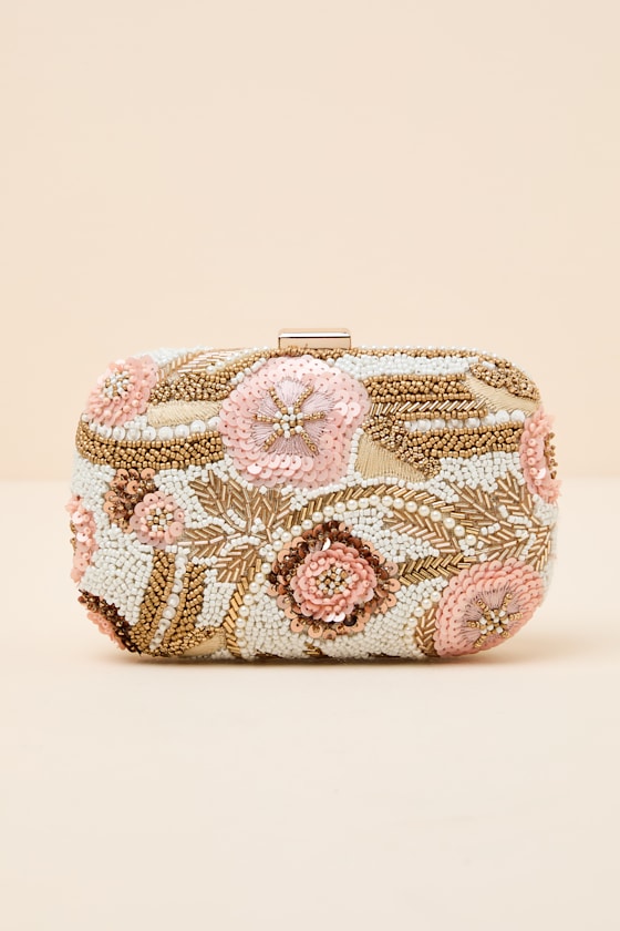 Mataleya White Beaded Sequin Crossbody Clutch #Color_White Multi