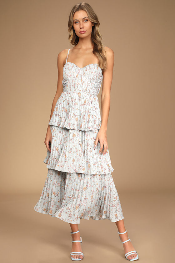 Cascading Crush Lavender Tiered Bustier Midi Dress