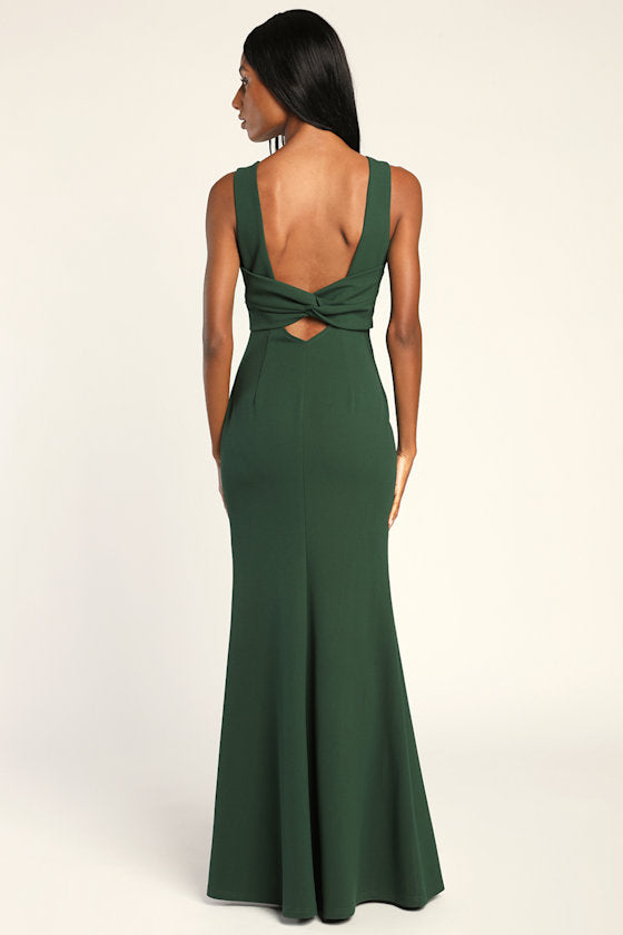 Love In Your Eyes Hunter Green Knotted Mermaid Maxi Dress #Color_Hunter Green