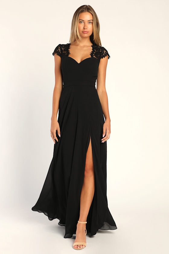 Momentous Moments Black Lace Backless Maxi Dress #Color_Black