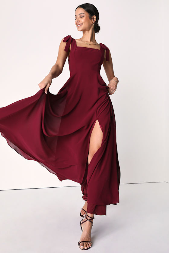 Love Me Forever Burgundy Square Neck Maxi Dress #Color_Burgundy