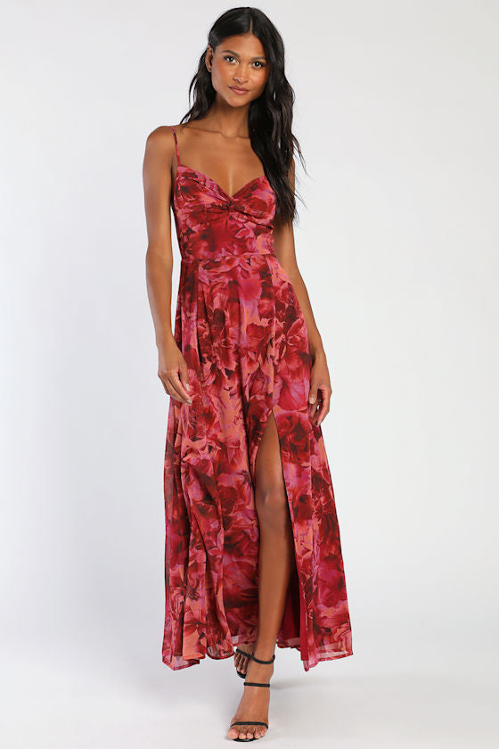 Beautiful Soul Fuchsia Floral Print Twist-Front Maxi Dress